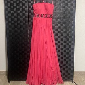Teri Jon Coral Chiffon Long Dress